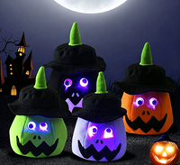Décorations d'Halloween : Panier lumineux en forme de citrouille, broderie amusante, sacs fourre-tout fantômes pour enfants pour la collecte de bonbons ou de farces