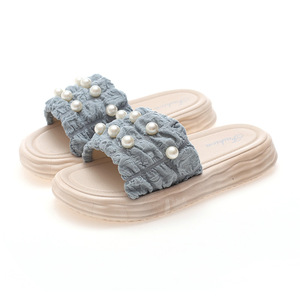 Pop pantoufles perle <span class=keywords><strong>tissu</strong></span> plate-forme chaussures femmes printemps porter merde sentiment plate-forme plage <span class=keywords><strong>tongs</strong></span> - Product Image 4