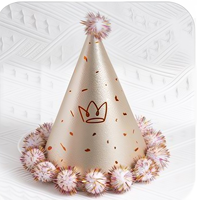 Chapeaux d'anniversaire en feuille métallique avec pompons pour enfants et adultes, accessoires de photomaton en forme de cône, décorations et fournitures pour fêtes d'anniversaire