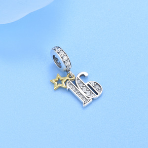 Colgante de Plata de Ley 925 con Estrella y Número Árabe 16 de la Suerte con Circonitas, Abalorio <span class=keywords><strong>para</strong></span> Pulsera o Collar DIY, Regalo de Aniversario o Cumpleaños - Product Image 4