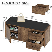 Meuble de rangement rustique OEM pour entrée, avec banc et coussin moelleux, alternative au meuble d'entrée, avec tiroirs et étagères intégrées