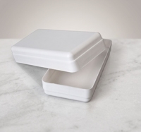 Boîte en pulpe moulée rectangulaire blanche biodégradable et écologique, compostable, en bagasse de canne à sucre, avec couvercle