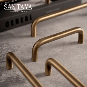 Poignée de meuble en laiton massif brossé Santaya en forme de U, bouton de tiroir en laiton massif, poignée longue moderne et simple pour armoire de cuisine - Product Image 2