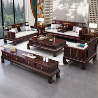 Chinesischer Wohnzimmer-Sofasatz aus schwarzem Walnussholz, Massivholz-Kombination für Wohnzimmermöbel