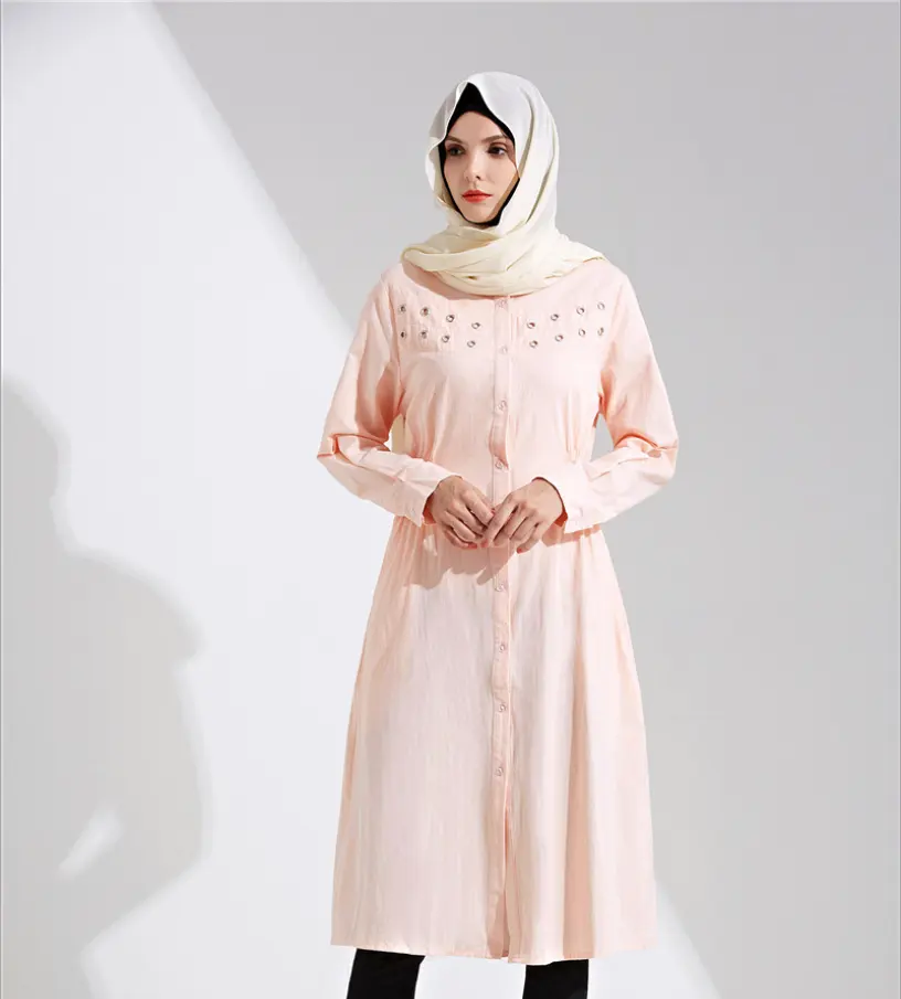 Cromoncent Men Cotton Folk Style Muslim Top Gown Abaya Islamic T-Shirt 