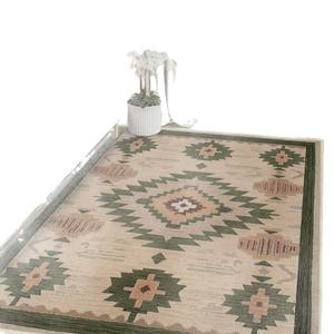 Tapis rectangulaire imprimé géométrique bohème Wan Xinlong, résistant aux taches, pour extérieur, gris, bleu, beige, camel, marron - Product Image 2