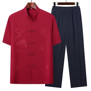 Nuevo Traje <span class=keywords><strong>Hanfu</strong></span> Estilo Tang Chino KJ 2027 para Hombre, Ropa Casual de Verano de Seda de Hielo, Manga Corta, para Hombres de Mediana Edad y Mayores - Product Image 2