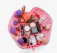 Sac de maquillage de voyage pliable à compartiments multiples, fermeture éclair en PVC, grande capacité, pochette de rangement pour cosmétiques et soins de la peau