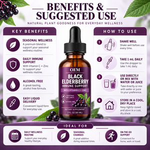 Gouttes liquides <span class=keywords><strong>de</strong></span> <span class=keywords><strong>sureau</strong></span> <span class=keywords><strong>noir</strong></span> premium sans <span class=keywords><strong>alcool</strong></span> pour le soutien immunitaire quotidien des adultes – Fournisseur en gros OEM en marque blanche - Product Image 2