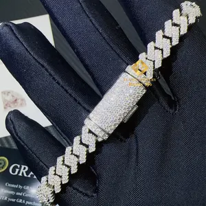 Custom Heart Design Solid Silver 925 Hip Hop Iced Cuban Link Bracelet 8mm VVS Moissanite Diamond Women's Fine Jewelry Necklace