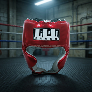 Competition Boxing Head Guard Real Leather Thick 4-Layer Padding Dual <b>Lock</b> Hook Loop Closing System Sports Safety Enhanced IRON - Product Image 3