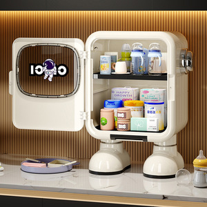 Baby Bottle Storage Cabinet White Side Opening Dustproof Organizer For 0-12 Months Infant Feeding Supplies Desktop Shelf - Product Image 1