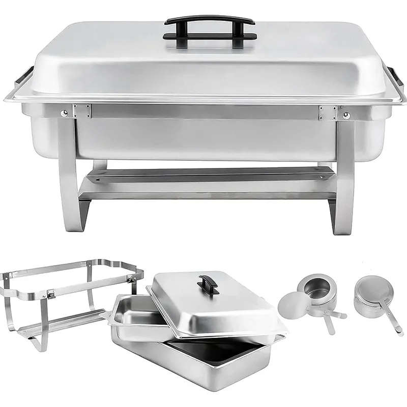 Preço de fábrica Hotel Luxo ouro e prata Buffet Thermal Food Warmer Set Atacado Combustível Aço Inoxidável Chafing Dish