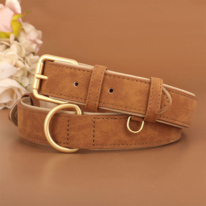 Soft Suede Double Layer PU Dog Collar Modern Comfortable Anti-Choke Neck Collar for Small Dogs & Cats with Gold Buckle - Product Image 1