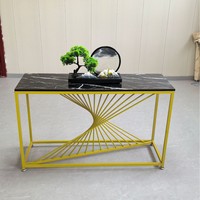 Table console en marbre doré nordique sélectionné avec soin, étagère décorative en fer forgé pour entrée, couloir, allée, Chine