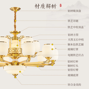 Chinese Style Jade Chandelier Multi Head Led <b>Light</b> For Living Room Home Decor Elegant Zen Copper Finish <b>Ceiling</b> Lamp - Product Image 4