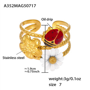 <span class=keywords><strong>Vintage</strong></span> évider large bande marguerite <span class=keywords><strong>coccinelle</strong></span> anneau Zircon huile goutte à goutte bijoux pour les femmes - Product Image 2