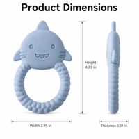 Anneau de dentition personnalisé en silicone pour bébé, motif requin, en silicone de qualité alimentaire, jouet à mâcher texturé pour nourrissons et bébés
