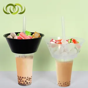 Tùy Chỉnh 2 Trong 1 Nhựa Container Cup Trà Sữa Nắp Với Snack Topper Cho Thực Phẩm Đồ Uống