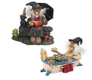 Bustes de sorcières confectionnées d'halloween, jeu de deux figurines décoratives, <span class=keywords><strong>livre</strong></span> de dames et casio de beauté, polyrésine colorée - Product Image 1