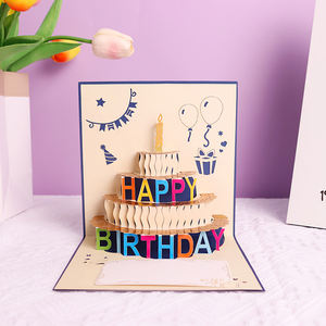 Biglietto di <span class=keywords><strong>auguri</strong></span> 3D piegato a mano Vintage torta di <span class=keywords><strong>compleanno</strong></span> candela Pop up biglietti scritti a mano per festa di <span class=keywords><strong>compleanno</strong></span> di amici di famiglia regalo - Product Image 2