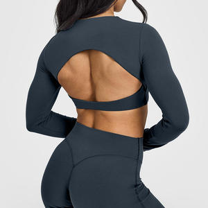 เสื้อครอปแขนยาวเว้าหลังสำหรับออกกำลังกายและโยคะ ขายดี - Product Image 2