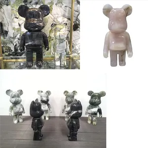 Luxe Jade Steen Bearbrick Standbeeld Natuurlijke Onyx Marmer Bearbrick Sculptuur Voor Home Decor