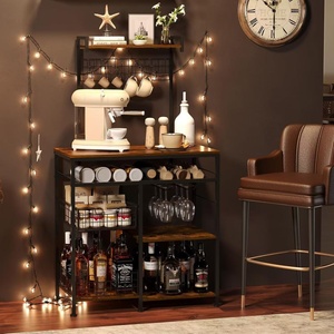 Étagère de rangement de grande capacité pour la cuisine domestique Étagère en bois moderne Condiments Machine à café pour micro-ondes Rangement du vin rouge - Product Image 3