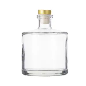 Luxury Round Home Empty 500ml 1000ml Fragrance Aroma Reed Diffuser Bottle Glass Bottle Wooden Cap