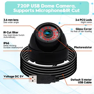 Elp 1 Megapixel Dome Usb Camera Cmos Ov9712 Beeldsensor Waterdichte Indoor Outdoor Security Webcamera Met Microfoon