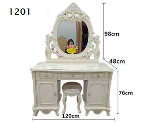 Nhà sản xuất Trung Quốc sản xuất bàn trang điểm có gương, chạm khắc, có 3 ngăn kéo lớn, phong cách châu Âu, dùng cho nội thất gia đình và khách sạn - Product Image 2