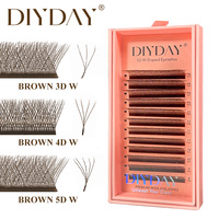 DIYDAY Promotion Spéciale Cils Marron 5D en Forme de W YY Fabriqués à la Machine Volume Complet pour Cils à Greffer Courbure C/D