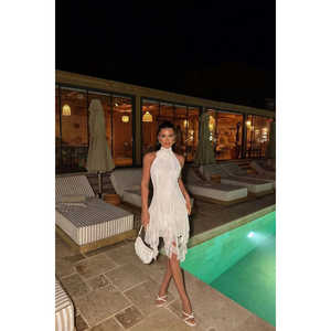 Vestido Mini de Tul Blanco con Cremallera y Volantes, Talla XL, Estilo Formal y Modesto, Tirantes Finos, Sin Cuello, Diseño Liso - Product Image 6