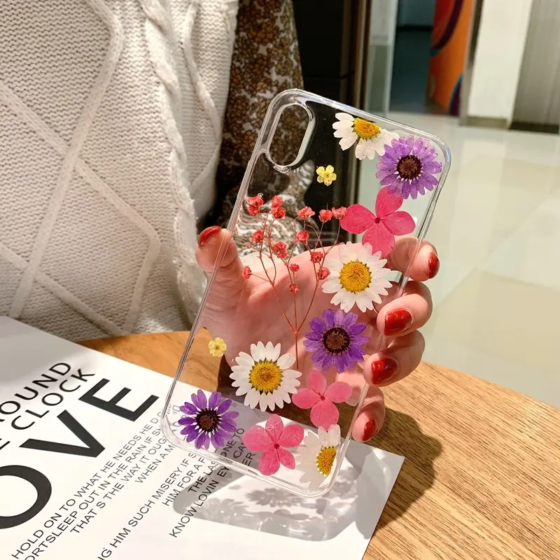Dried Real Flower Handmade Transparent Pressed Phone Case For iPhone