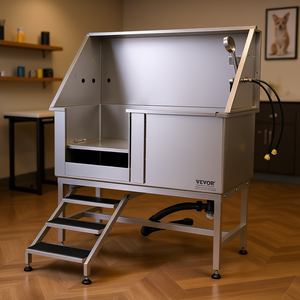 Station de toilettage pour chien Vevor en acier inoxydable, 50 pouces, avec escalier, baignoire pour animaux, boîte à savon, robinet pour animaux de grande taille - Product Image 2