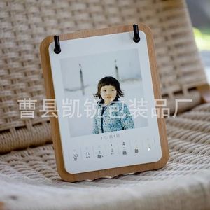 Wooden Desk <b>Calendar</b> Stand Solid Wood Base Creative Desktop Organizer For Notes And Cards - Product Image 2