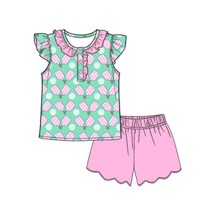 Conjunto Infantil GSSO3598 Personalizado, Camiseta de Manga Corta con Estampado de Palos de Golf a Cuadros Verde y Rosa para Niñas Activas, Venta al Por Mayor - Product Image 4