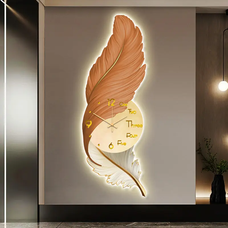 Hochwertige kreative Feder Wandbehang Kunst Uhr Porzellan Wandmalerei für Schlafzimmer Dekoration