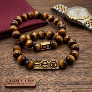 Nuova Collezione: <span class=keywords><strong>Bracciale</strong></span> Maschile Ispirato alla Fraternità Iota Phi Theta con Perle di Occhio di Tigre di Alta Qualità - Product Image 6