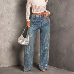 Vaqueros de pierna ancha estilo europeo y americano con estampado en caliente para mujer, pantalones holgados de pierna recta hasta el suelo - Product Image 1