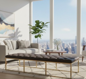 Tabouret/Ottoman Moderne Minimaliste en Lin Capitonnée, Structure Robuste, Élégant, Idéal pour l'École, Mobilier d'Intérieur - Product Image 2