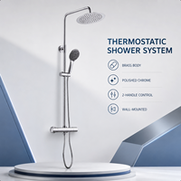 Système de douche thermostatique mural en laiton, finition chrome poli, ensemble de douche à double poignée avec fonction pluie