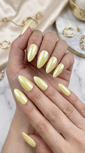<span class=keywords><strong>Ongles</strong></span> Press-on Faits Main 10 Pièces Personnalisables Moyens Amande Jaune Citron Perle Chrome <span class=keywords><strong>Hailey</strong></span> <span class=keywords><strong>Bieber</strong></span> Effet Glaçé - Product Image 2