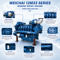Moteur diesel marin SCDC Weichai Baudouin série 12M33, 12 cylindres en V, pour navires d'ingénierie et groupes électrogènes marins