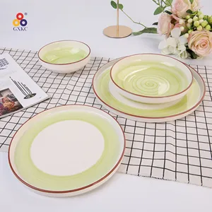 Sanhuan dinner set dinnerware under glaze green color hand-painted hot sale in USA ceramic plate sets