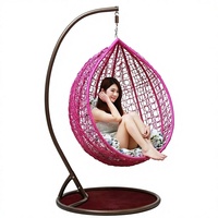 Fauteuil suspendu en rotin tressé d'extérieur personnalisé avec coussin en coton PP et support, chaise suspendue en forme d'œuf rose pour véranda, balcon, jardin