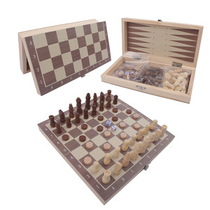 Cheap Wooden 3 In 1 Chess Board Game Chess Checkers Backgammon Set
