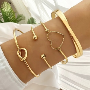 Pulseras de oro If <span class=keywords><strong>ME</strong></span> para mujer, brazaletes indios, conjunto apilable, con textura multicapa, chapado en oro de 14 quilates - Product Image 5