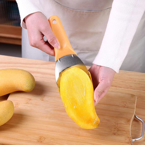 Mango Slicer Fruit Divider Tool Stainless Steel With Orange Handle For Easy Cubing And Serving Fresh Mango Pieces - Product Image 4
