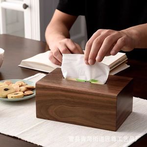 En stock : Boîte à mouchoirs de bureau en bois massif couleur noyer noir, boîte de rangement pour serviettes créative et luxueuse. - Product Image 1
